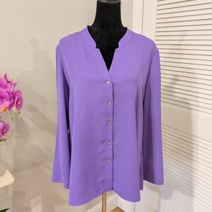 NIC+ZOE Lavender Button-Down Blouse Size L New No Tag